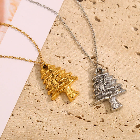 Pendant Necklace Stainless Steel 18K Gold Plated Flower Pattern Christmas Tree Styling For Women