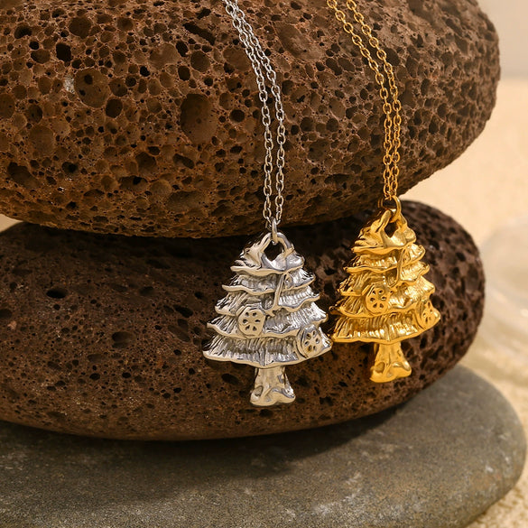 Pendant Necklace Stainless Steel 18K Gold Plated Flower Pattern Christmas Tree Styling For Women