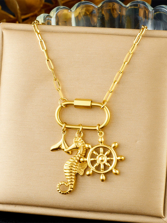 Pendant Necklace Stainless Steel Marine Biological Animal Style Electroplating Bone Chain For Women