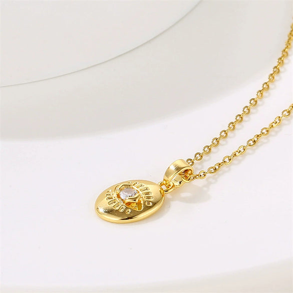 Pendant Necklace Stainless Steel Oval Devil's Eye Electroplating Mixed Gem Inlay Geometric Style For Women