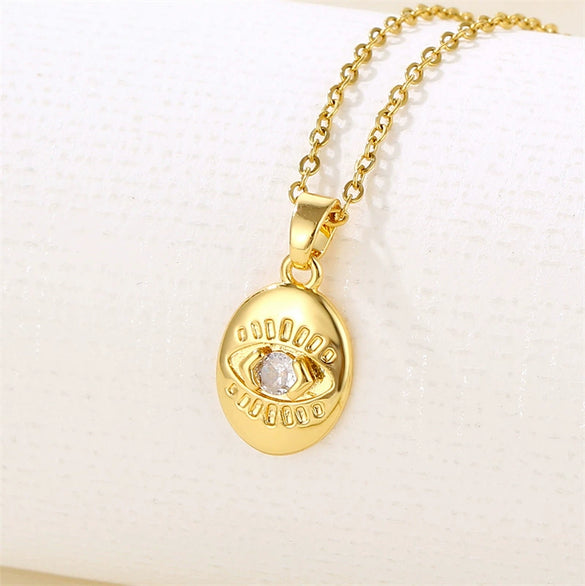 Pendant Necklace Stainless Steel Oval Devil's Eye Electroplating Mixed Gem Inlay Geometric Style For Women