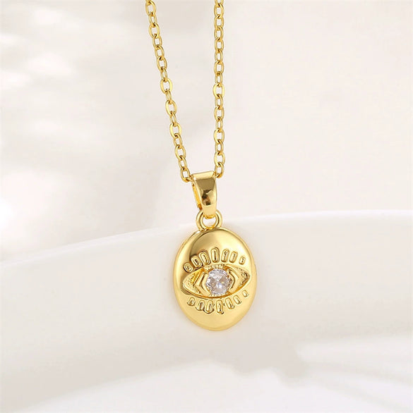 Pendant Necklace Stainless Steel Oval Devil's Eye Electroplating Mixed Gem Inlay Geometric Style For Women