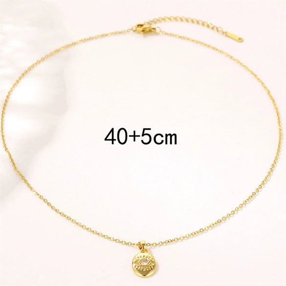 Pendant Necklace Stainless Steel Oval Devil's Eye Electroplating Mixed Gem Inlay Geometric Style For Women