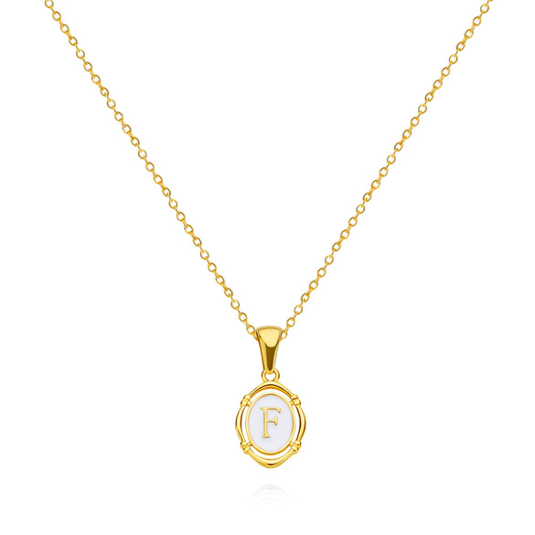Pendant Necklace Stainless Steel Oval Dripping Oil Letter Pattern For Women