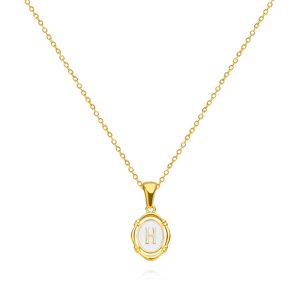 Pendant Necklace Stainless Steel Oval Dripping Oil Letter Pattern For Women