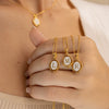 Pendant Necklace Stainless Steel Oval Dripping Oil Letter Pattern For Women