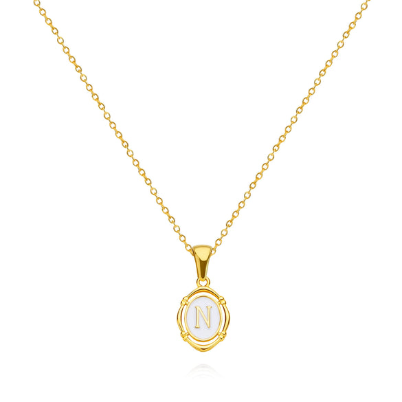 Pendant Necklace Stainless Steel Oval Dripping Oil Letter Pattern For Women