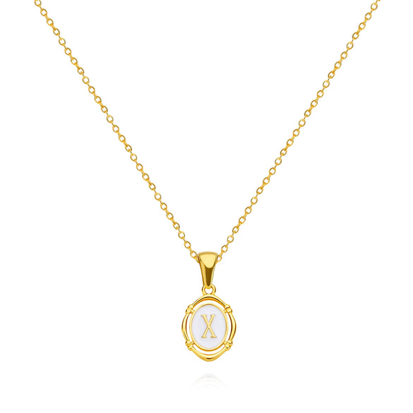 Pendant Necklace Stainless Steel Oval Dripping Oil Letter Pattern For Women