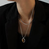 Pendant Necklace 316L Stainless Steel Oval Tiger Eye Stone Light Luxury Maillard Style Electroplating Geometry