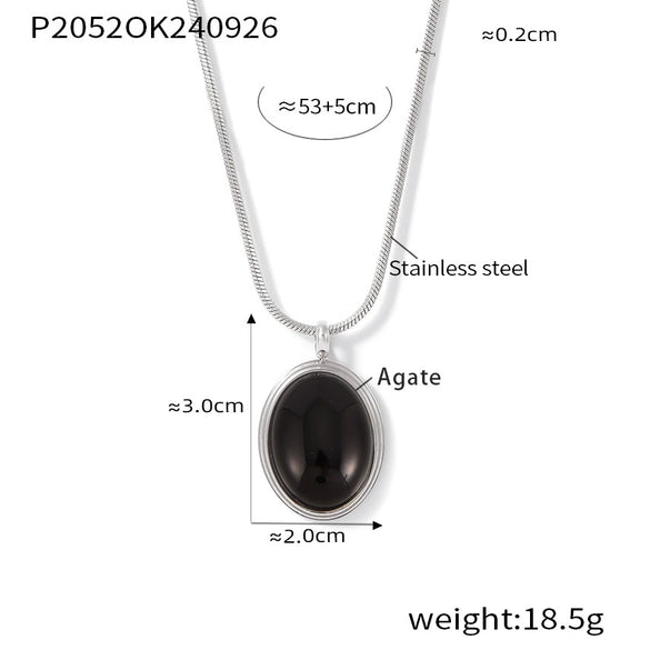 Pendant Necklace 316L Stainless Steel Oval Tiger Eye Stone Light Luxury Maillard Style Electroplating Geometry