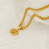 Pendant Necklace Stainless Steel Titanium Steel Cuban Chain Electroplating Round Letters Numbers Text Pattern Unisex