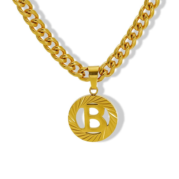 Pendant Necklace Stainless Steel Titanium Steel Cuban Chain Electroplating Round Letters Numbers Text Pattern Unisex