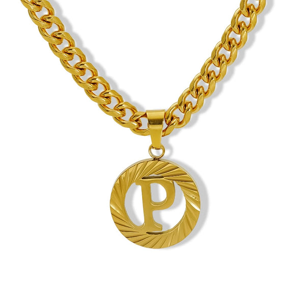 Pendant Necklace Stainless Steel Titanium Steel Cuban Chain Electroplating Round Letters Numbers Text Pattern Unisex
