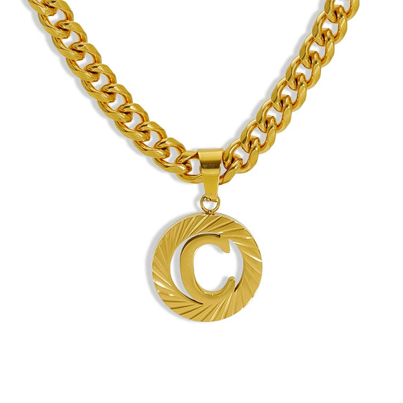 Pendant Necklace Stainless Steel Titanium Steel Cuban Chain Electroplating Round Letters Numbers Text Pattern Unisex