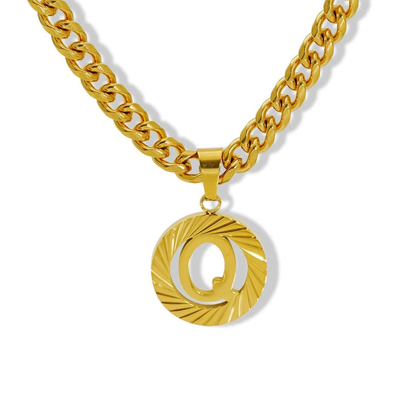 Pendant Necklace Stainless Steel Titanium Steel Cuban Chain Electroplating Round Letters Numbers Text Pattern Unisex