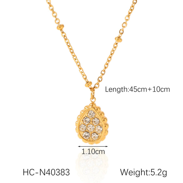 Pendant Necklace Stainless Steel Titanium Steel Diamondencrusted Water Drops Moon Fivepointed Star Fourleaf Clover Geometric Style O Word Chain For Women