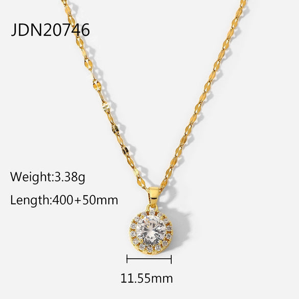 Pendant Necklace Stainless Steel Titanium Steel Geometric Electroplating Purple Square Zircon White Micro Set Zircon Chain