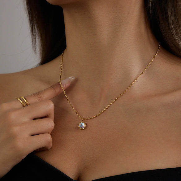 Pendant Necklace Stainless Steel Titanium Steel 18K Electroplating Moonstone