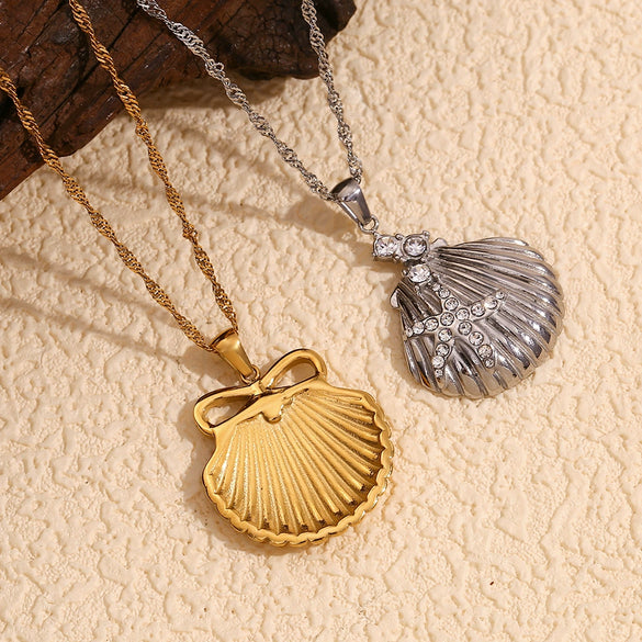 Pendant Necklace Stainless Steel Titanium Steel Scallop Embedded Starfish Bow Electroplating Women