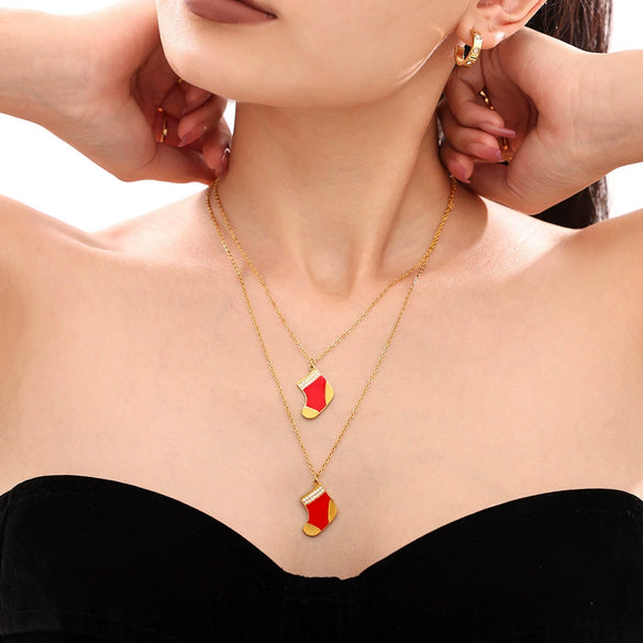 Pendant Necklace 316L Stainless Steel Zircon Drip Oil Geometric Electroplated Light Luxury Female