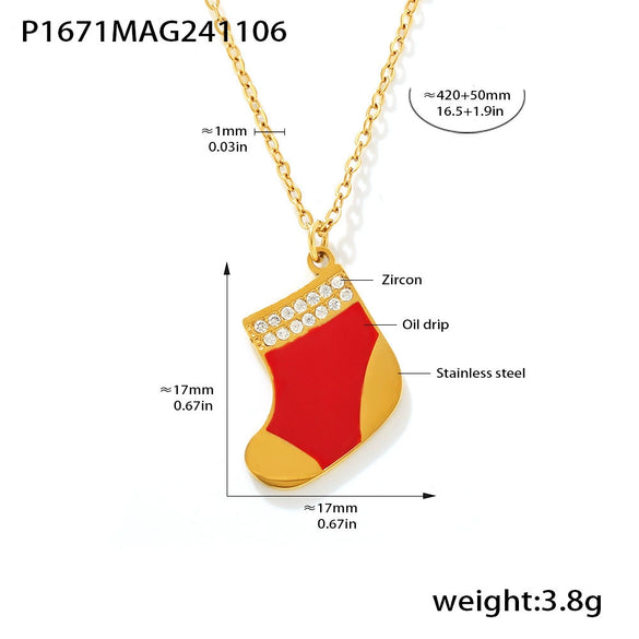 Pendant Necklace 316L Stainless Steel Zircon Drip Oil Geometric Electroplated Light Luxury Female
