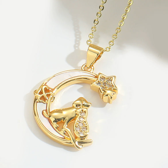 Pendant Necklace Starfish Animal Zodiac Copper Mixed Gemstone Setting Electroplating O Word Chain Design