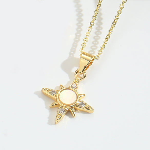 Pendant Necklace Starfish Animal Zodiac Copper Mixed Gemstone Setting Electroplating O Word Chain Design