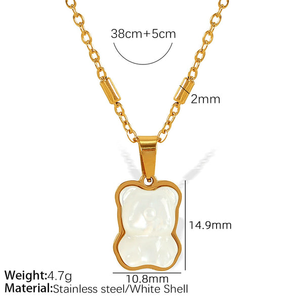Pendant Necklace 316L Stainless Steel Bear White Shellfish Style Electroplated Jewelry