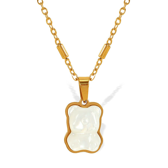 Pendant Necklace 316L Stainless Steel Bear White Shellfish Style Electroplated Jewelry