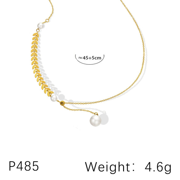 Pendant Necklace 316L Stainless Steel Electroplated Imitation Pearl Wheat Ear Geometric Light Luxury Women's