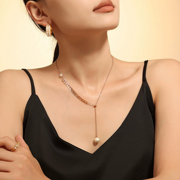 Pendant Necklace 316L Stainless Steel Electroplated Imitation Pearl Wheat Ear Geometric Light Luxury Women's