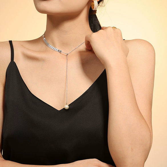 Pendant Necklace 316L Stainless Steel Electroplated Imitation Pearl Wheat Ear Geometric Light Luxury Women's