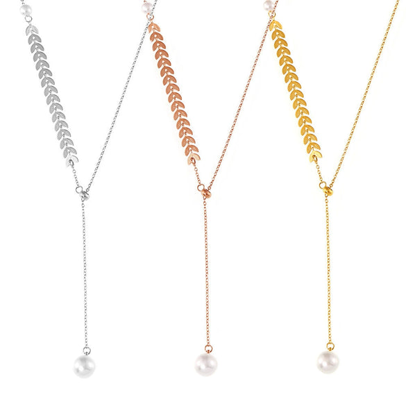 Pendant Necklace 316L Stainless Steel Electroplated Imitation Pearl Wheat Ear Geometric Light Luxury Women's