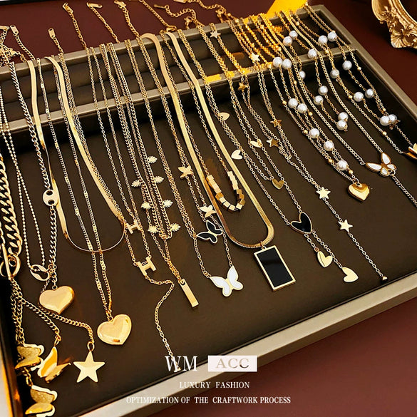 Pendant Necklace Titanium Steel Electroplated Moon Love Letters Numbers Text Clavicle Chain