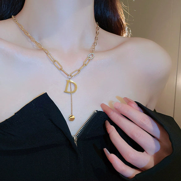 Pendant Necklace Titanium Steel Electroplated Moon Love Letters Numbers Text Clavicle Chain