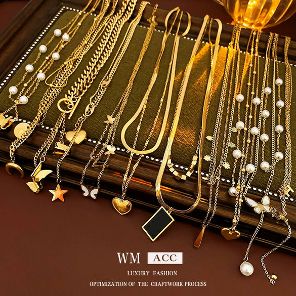 Pendant Necklace Titanium Steel Electroplated Moon Love Letters Numbers Text Clavicle Chain