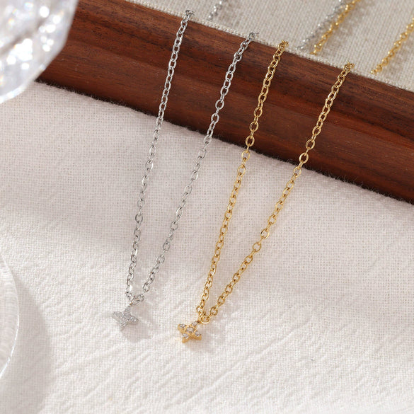 Pendant Necklace Titanium Steel Fourleaf Clover Geometric Minimalist Electroplating Women's O Chain