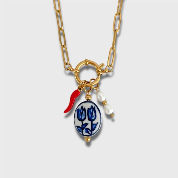 Pendant Necklace Titanium Steel Geometric Electroplated Retro Pearl