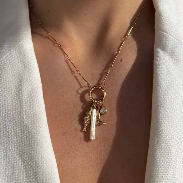 Pendant Necklace Titanium Steel Geometric Electroplated Retro Pearl