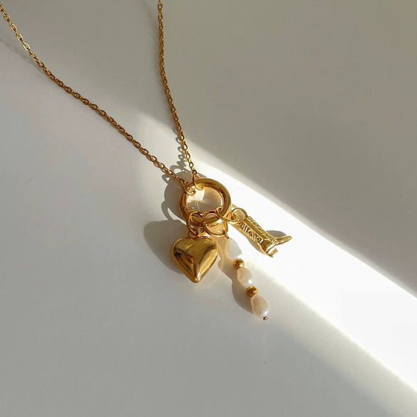 Pendant Necklace Titanium Steel Geometric Electroplated Retro Pearl