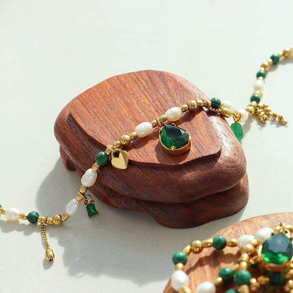 Pendant Necklace 316L Stainless Steel Geometric Electroplating Freshwater Pearl Zircon Jade Turquoise Women's