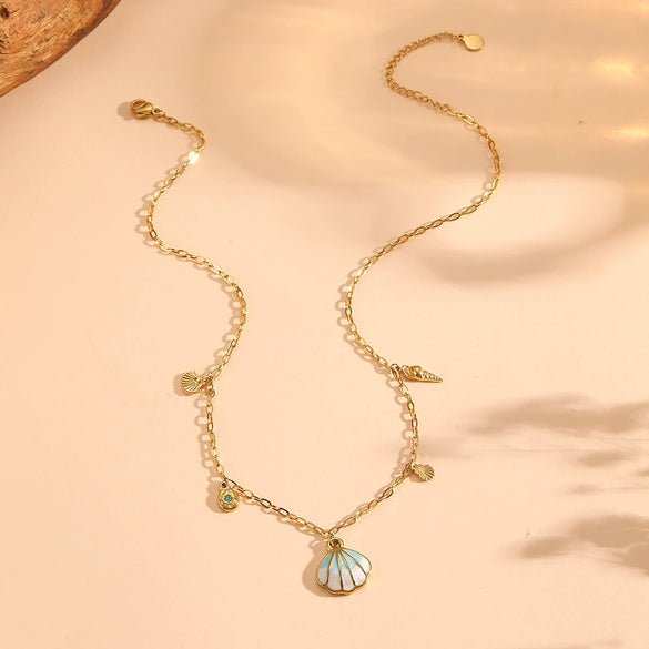 Pendant Necklace Titanium Steel Geometric Shell Marine Animal Style For Women