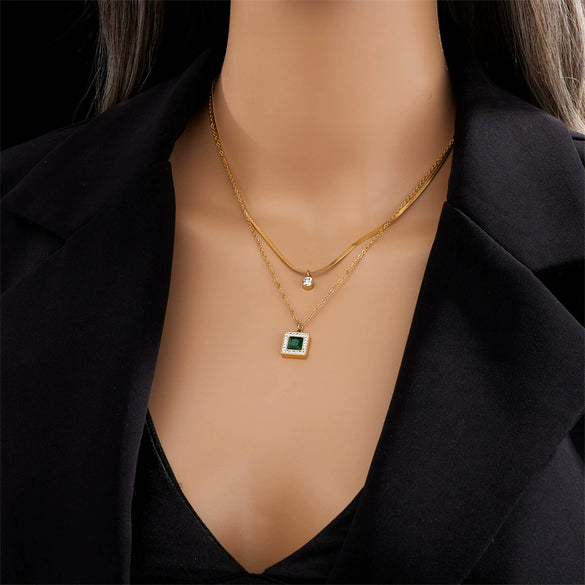 Pendant Necklace Titanium Steel Geometric Square Electroplating