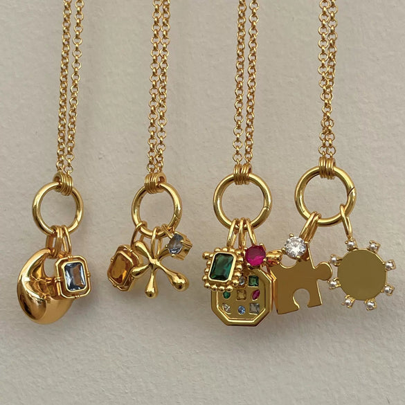 Pendant Necklace Titanium Steel Geometric Style Diamond Mixed Gemstone Inlay Vacuum Plated For Women