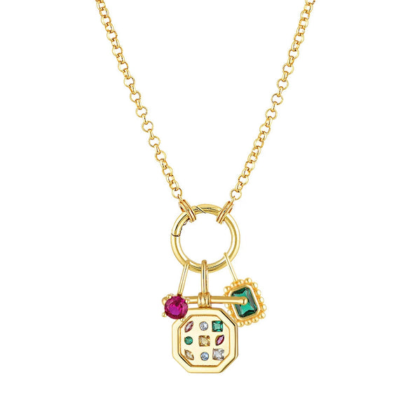 Pendant Necklace Titanium Steel Geometric Style Diamond Mixed Gemstone Inlay Vacuum Plated For Women