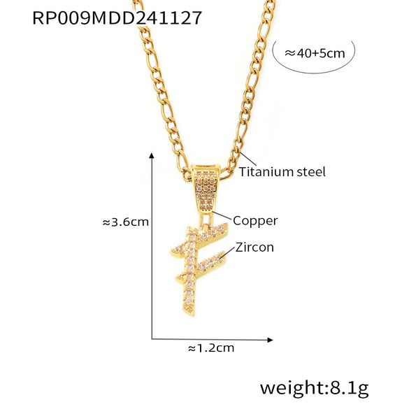 Pendant Necklace Titanium Steel Gold Plated Hip Hop Style With Micro Inlaid Zircon And Letter Pattern