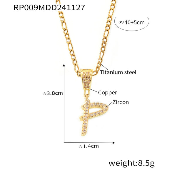 Pendant Necklace Titanium Steel Gold Plated Hip Hop Style With Micro Inlaid Zircon And Letter Pattern