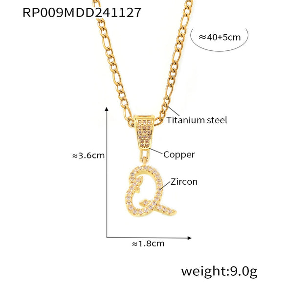 Pendant Necklace Titanium Steel Gold Plated Hip Hop Style With Micro Inlaid Zircon And Letter Pattern
