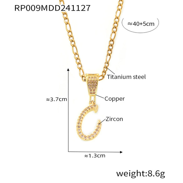 Pendant Necklace Titanium Steel Gold Plated Hip Hop Style With Micro Inlaid Zircon And Letter Pattern