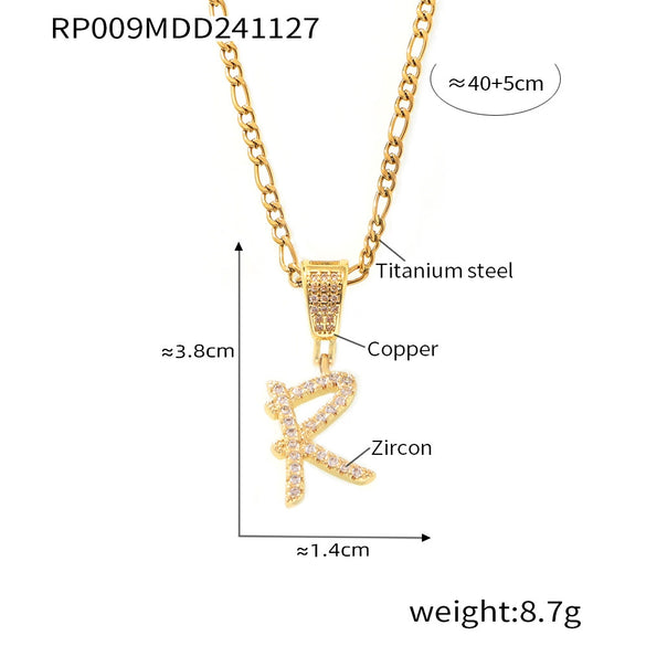 Pendant Necklace Titanium Steel Gold Plated Hip Hop Style With Micro Inlaid Zircon And Letter Pattern